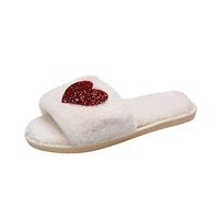 Sandales Bout Ouvert Noir Intdoor Mode décoré Pantoufles Femmes Respirant Hiver Chaussures Plates Amour Coeur décontracté Femmes Pantoufle Bottes en Liquidation Grande Largeur (White, 36-37)