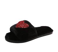 Sandales Bout Ouvert Noir Intdoor Mode décoré Pantoufles Femmes Respirant Hiver Chaussures Plates Amour Coeur décontracté Femmes Pantoufle Bottes en Liquidation Grande Largeur (Black, 40-41)