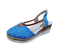 Sandales Chaussures Été Confortable Bout Fermé Pour Femme Espadrilles Valenciennes Plates En Toile Et Semelle En Jute Chaussures Orthopediques Pantoufles De Plage Sandale Compensées Bande Élastique