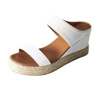 Sandales chaussures plage Toe femmes respirantes ouverts Straw casual Slip-On Summer wedges pour femmes Bottes Compensées Noires Pour Femmes Hauteur Du Genou (White, 36)