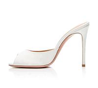 Sandales Chics Blanches à Bout Ouvert pour Femmes, Talons Aiguilles de 12 cm - Talons Confortables pour Mariage, Cocktail, Fête, Gala du Soir,Blanc,43 EU