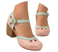 Sandales colorées avec motif perforé, talon solide - Talons bas décontractés avec design respirant pour la vie quotidienne, les voyages, les fêtes, Rose, 39 EU