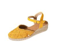 Sandales compensées à bout fermé pour femme avec sangle de cheville pour les vacances d'été et les tenues décontractées - Chaussures confortables en jute, jaune, 36.5 EU