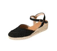 Sandales compensées à bout fermé pour femme avec sangle de cheville pour les vacances d'été et les tenues décontractées - Chaussures confortables en jute, Noir , 37.5 EU