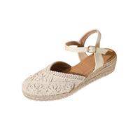 Sandales compensées à bout fermé pour femme avec sangle de cheville pour les vacances d'été et les tenues décontractées - Chaussures confortables en jute, blanc, 37 EU