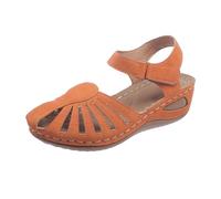 Sandales compensées à bout fermé pour femme - Chaussures creuses - Coupe large - Chaussures orthopédiques avec soutien de la voûte plantaire - Pantoufles d'été à plateforme pour gladiateur