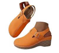 Sandales compensées à bout fermé pour femme - Confortables - Chaussures de marche dos nu - Avec sangle et boucle - Chaussures d'été décontractées - Chaussures de jardin légères, Orange, 39.5 EU