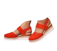 Sandales compensées à bout fermé pour femme, espadrilles à talons bas, semelle compensée à bout fermé, élastique, coupe large, sangle de cheville réglable, chaussures de marche confortables, Rouge UA