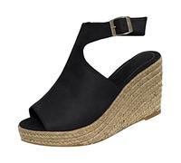 Sandales compensées à bout ouvert avec boucle de cheville - Semelle épaisse - Chaussures à talons hauts - Sangle de cheville - Soutien de la voûte plantaire - Sandales compensées pour la marche -
