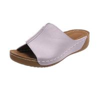 Sandales compensées à bout ouvert pour femme - Antidérapantes - Respirantes - Avec talon bas - Confortables - Pour fasciite et diabète - Été et automne, gris, 39 EU