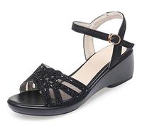 Sandales compensées à bout ouvert pour femme - Élégantes - Pour danser - Pour fête d'été - Pointure 35 - Noir