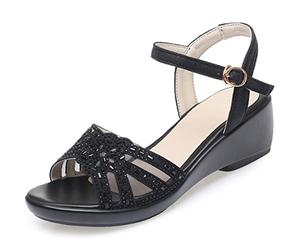 Sandales compensées à bout ouvert pour femme - Élégantes - Pour danser - Pour fête d'été - Pointure 35 - Noir