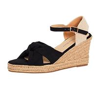 Sandales compensées à bout ouvert pour femme - Espadrilles compensées à lanières nouées - Sangle de cheville - Boucle réglable - Chaussures classiques avec semelle intérieure en mousse à mémoire de