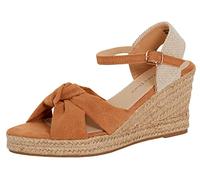 Sandales compensées à bout ouvert pour femme - Espadrilles compensées à lanières nouées - Sangle de cheville - Boucle réglable - Chaussures classiques avec semelle intérieure en mousse à mémoire de