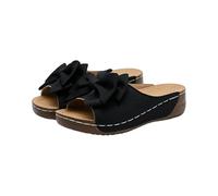 Sandales compensées à bout ouvert pour femme - Grand nœud - Style rétro décontracté - Dos nu - Pour les vacances et les rendez-vous quotidiens, Noir , 40.5 EU