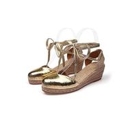 Sandales compensées à Bout Rond pour Femmes, Espadrilles à Plateforme, Sandales à Talons mi-Bas, Sandales de pêcheur pour l'été,d'or,39 EU