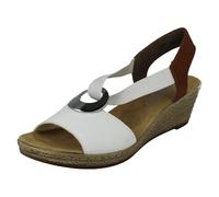Sandales Compensées à Bretelles Rieker 624H6, Beige/Noir/Blanc/Bleu