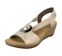 Sandales Compensées à Bretelles Rieker 624H6, Beige/Noir/Blanc/Bleu