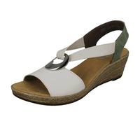 Sandales Compensées à Bretelles Rieker 624H6, Beige/Noir/Blanc/Bleu