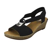Sandales Compensées à Bretelles Rieker 624H6, Beige/Noir/Blanc/Bleu