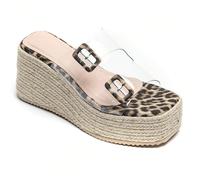 Sandales compensées à double boucle transparente - Talon compensé espadrille C'est un endroit formidable, la beauté réside dans les sandales, la robe de mariée est la robe de mariée, les mariées sont
