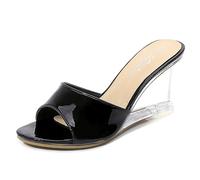 Sandales compensées à Enfiler pour Femme de 7,6 cm - Plateforme de Soutien de la voûte Plantaire Confortable pour Les Vacances Tropicales, Les Rendez-Vous galants,Noir,34 EU