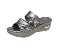 Sandales compensées à paillettes métalliques pour femme - Style décontracté - Bout ouvert - Chaussures d'été pour tous les jours, Argenté., 37.5 EU