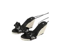Sandales compensées à Plate-Forme à Bride de Cheville pour Femmes - Chaussures de Marche Confortables pour fête de Mariage de Vacances - 8,5 cm/3,35 Talon,Noir,34 EU
