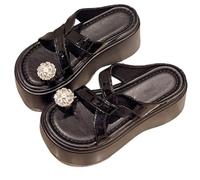 Sandales compensées à Plateforme et Strass for Femme, élégantes, Noires, Tendance, polyvalentes, Confortables, idéales for la Plage et Les Vacances, Hauteur Accrue de 7,5 cm(Schwarz,39 EU)