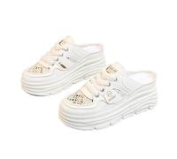 Sandales Compensées À Plateforme Pour Femme, Sandales Compensées Décontractées À Lanières Bout Fermé Ajourées Et Respirantes, Chaussures D'extérieur Tendance Antidérapantes Et Légères(Off-white,35 EU)