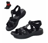 Sandales Compensées À Plateforme pour Femmes, Chaussures Bout Ouvert avec Bride La Cheville, Pantoufles Décontractées Grosse Arrière, De Plage Antidérapantes L'extérieur(Black,38 EU)