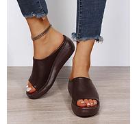 Sandales Compensées À Plateforme pour Femmes Pantoufles Mules D'été en PU À Bout Ouvert Chaussures de Plage À Talons Hauts Confortables,Marron,US6/EU37