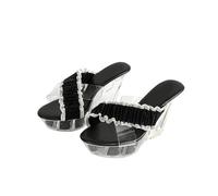 Sandales compensées à Plateforme pour Femmes - Tongs décontractées à la Mode pour Mariage, fête, Rencontres, Shopping - Semelle antidérapante,Noir,34 EU