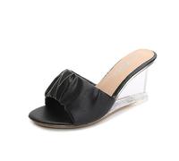 Sandales compensées à Plateforme Transparente pour Femmes, toboggans de Plage Confortables pour la Marche Quotidienne, Les Rendez-Vous Amoureux,Noir,34 EU