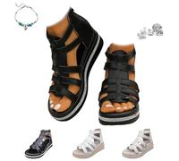 Sandales compensées à strass pour femme, sandales de gladiateur orthopédiques pour femme avec soutien de la voûte plantaire, sandales d'été de pêcheur avec fermeture éclair dans le dos, Noir , 35 EU