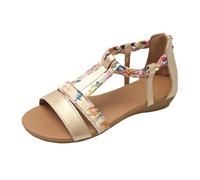 Sandales compensées à talon bas pour femme - Sandales plates à bout ouvert pour femme - Confortables avec boucle - Pantoufles d'été - Pantoufles respirantes - Sandales tendance - Sangle élastique