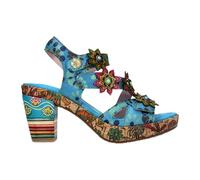 Sandales compensées à talon bloc en cuir bleu à fleurs Laura Vita Nellao 33 pour femmes