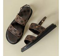 Sandales compensées à talons bas pour femmes, style bohème rétro en forme de V, bout ouvert, confortables, décontractées, pour la plage, printemps/automne 2026, motif floral irrégulier brun café, resp