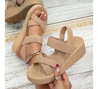 Sandales compensées à talons hauts pour femme, simples et à la mode, beiges, idéales pour les sorties, les vacances, les vacances à Hawaï, les études et la plage. CN36,CN37,CN38,CN39,CN40,CN41Unicolor