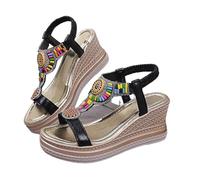 Sandales compensées à talons pour femme - Version large - Convient pour les occasions d'été formelles - Confortables et antidérapantes - Sandales de plage d'été décontractées - Sangle de cheville
