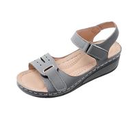 Sandales compensées antidérapantes à bout ouvert pour femme - Sandales de marche d'été avec soutien de la voûte plantaire - Tongs plates confortables, gris, 37.5 EU