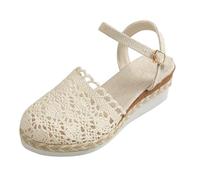 Sandales compensées au crochet en jute pour femme - Sandales compensées à talon bas - Plante intérieure avec rembourrage en tissu - Sandales orthopédiques - Boucle de cheville et sangle de cheville