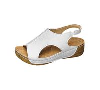 Sandales compensées basses avec découpe arrière pour femme - Coupe large - Semelle intérieure rembourrée douce - Style décontracté - Sangle élastique - Chaussures imperméables, Argenté., 37.5 EU