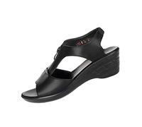 Sandales Compensées Chaussures Femme Été Chaussures Décontractées à Semelles Épaisses Bouche Fermeture Éclair Respirante Avant Sandales Rétro Pour Femmes Sandale Talon Femme Sandals Été (Black 37)