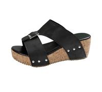 Sandales compensées classiques en liège pour femme avec sangle à boucle réglable - Noir - Chaussures d'été pour w nd et voyage, Noir , 38 EU