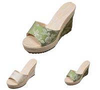 Sandales compensées classiques pour femme - Espadrilles à plateforme - Chaussures d'été à bout ouvert - Fond épais - Sandales décontractées à talons hauts avec glissière, légères et confortables, Vert