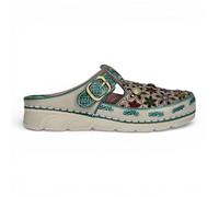 Sandales compensées confortables Laura Vita Dorry 01 pour femmes, en cuir bleu turquoise à motif floral.