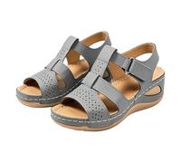 Sandales compensées confortables pour femme - Coupe réglable - Style décontracté - Bout fermé - Bride arrière, gris, 39.5 EU