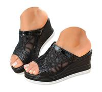 Sandales Compensées Confortables pour Femme - Modèle Claquettes à Compensé Haut - Bouche de Poisson Design Une Ligne - Idéales pour Plage, Vacances, Extérieur - Printemps Été Automne (White, 38)