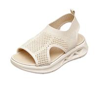 Sandales compensées de sport pour femme - Semelle épaisse - Tissée - Bande élastique - Style romain - Légères - Bout ouvert, Blanc (01), 41 EU